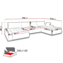 Caro Sofa Bed Corner Sectional With Bedding Storage Polyurethane Foam Wave Springs Wooden Frame Black - thumbnail 6