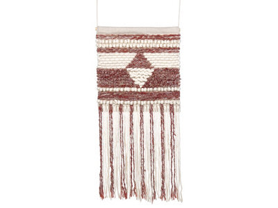 Wyld And Coco Handwoven Wool Wall Hanging With Tassels, Geometric Boho Design, Red And Beige, 43 X 90 Cm - image 1