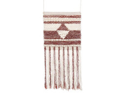 Wyld And Coco Handwoven Wool Wall Hanging With Tassels, Geometric Boho Design, Red And Beige, 43 X 90 Cm - thumbnail 1