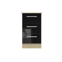 Trent 3 Drawer Bedside Cabinet In Black & Black Matt (Ready Assembled) - thumbnail 1