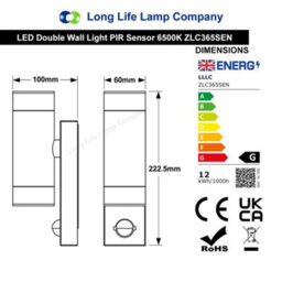 Long Life Lamps Company 12W Led Double Outdoor Wall With Pir Movement Sensor Stainless Steel Cool White Zlc365Sen - thumbnail 2