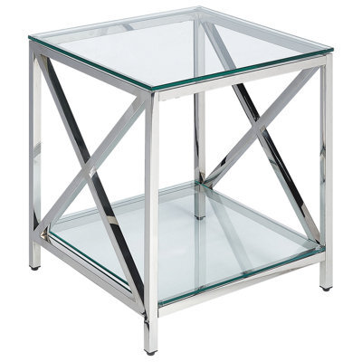 Beliani Side Table Audet Tempered Glass Silver - image 1