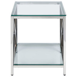 Beliani Side Table Audet Tempered Glass Silver - thumbnail 5