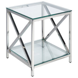 Beliani Side Table Audet Tempered Glass Silver