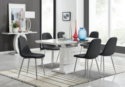 Furniturebox Uk Renato 120Cm High Gloss Extending Dining Table And 6 Black Corona Silver Leg Chairs - thumbnail 1