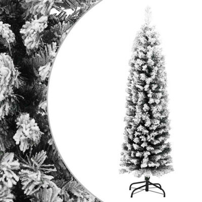 Vidaxl Slim Artificial Christmas Tree With Flocked Snow Green 150 Cm Pvc - image 1
