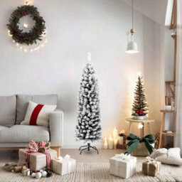 Vidaxl Slim Artificial Christmas Tree With Flocked Snow Green 150 Cm Pvc - thumbnail 3