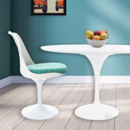 Fusion Living Tulip Set - White Large Circular Table And Six Chairs With Luxurious Cushion Turquoise - thumbnail 2