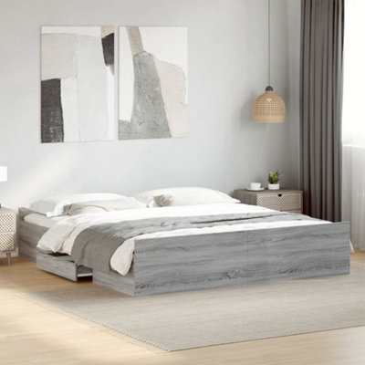 Berkfield Bed Frame With Drawers Without Mattress Grey Sonoma 180X200 Cm Super King - image 1