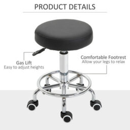 Vinsetto Round Pu Leather Salon Beautician Stool Adjustable Height W/ Footrest - thumbnail 8