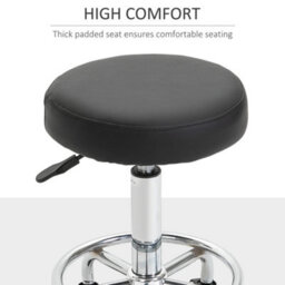 Vinsetto Round Pu Leather Salon Beautician Stool Adjustable Height W/ Footrest - thumbnail 5