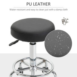 Vinsetto Round Pu Leather Salon Beautician Stool Adjustable Height W/ Footrest - thumbnail 6