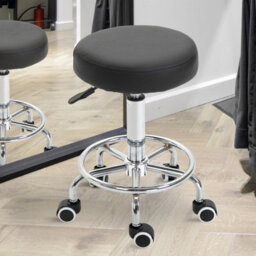 Vinsetto Round Pu Leather Salon Beautician Stool Adjustable Height W/ Footrest - thumbnail 1