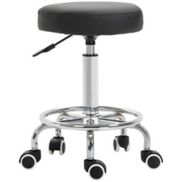 Vinsetto Round Pu Leather Salon Beautician Stool Adjustable Height W/ Footrest - thumbnail 2