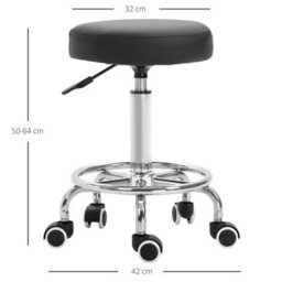 Vinsetto Round Pu Leather Salon Beautician Stool Adjustable Height W/ Footrest - thumbnail 3