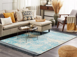 Beliani Rug Akarsu Blue 140 X 200 Cm Viscose - thumbnail 2