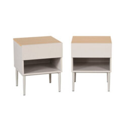 Sweeek - Set Of 2 Bedside Tables Metal And Wood Decor 1 Door 1 Niche Beige And Natural - Ashton - thumbnail 2