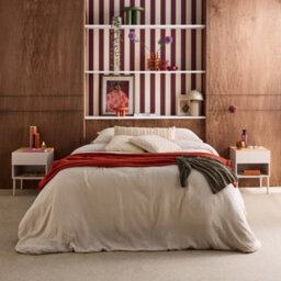 Sweeek - Set Of 2 Bedside Tables Metal And Wood Decor 1 Door 1 Niche Beige And Natural - Ashton - thumbnail 1