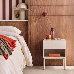 Sweeek - Set Of 2 Bedside Tables Metal And Wood Decor 1 Door 1 Niche Beige And Natural - Ashton - thumbnail 4