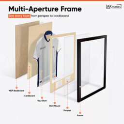 "AK Frames 90X60Cm Matte Black Football Shirt Frame With Ivory Mount - 58X40Cm Shirt Window Plus Two 5X3.5"" Photo Apertures" - thumbnail 5