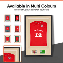 "AK Frames 90X60Cm Matte Black Football Shirt Frame With Ivory Mount - 58X40Cm Shirt Window Plus Two 5X3.5"" Photo Apertures" - thumbnail 6