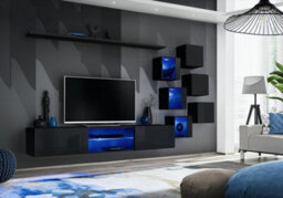 Arte Switch Xxi Black Gloss Wall Entertainment Unit For Tvs Up To 75 Inch -  Sleek Modern Display With Ambient Led Lighting
