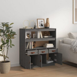 Berkfield Highboard Grey 100X40X108.5 Cm Solid Wood Pine - thumbnail 3