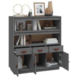 Berkfield Highboard Grey 100X40X108.5 Cm Solid Wood Pine - thumbnail 4