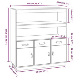 Berkfield Highboard Grey 100X40X108.5 Cm Solid Wood Pine - thumbnail 9