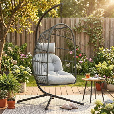 Outsunny Hanging Egg Chair, Outdoor Swing Chair With Stand, Dark/light Grey - image 1