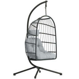 Outsunny Hanging Egg Chair, Outdoor Swing Chair With Stand, Dark/light Grey - thumbnail 2