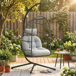 Outsunny Hanging Egg Chair, Outdoor Swing Chair With Stand, Dark/light Grey