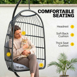 Outsunny Hanging Egg Chair, Outdoor Swing Chair With Stand, Dark/light Grey - thumbnail 6