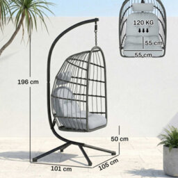 Outsunny Hanging Egg Chair, Outdoor Swing Chair With Stand, Dark/light Grey - thumbnail 3