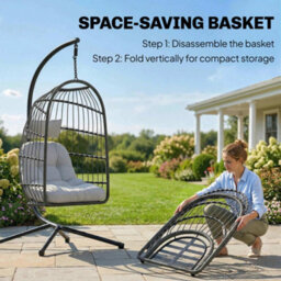 Outsunny Hanging Egg Chair, Outdoor Swing Chair With Stand, Dark/light Grey - thumbnail 5
