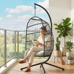 Outsunny Hanging Egg Chair, Outdoor Swing Chair With Stand, Dark/light Grey - thumbnail 9