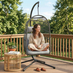 Outsunny Hanging Egg Chair, Outdoor Swing Chair With Stand, Dark/light Grey - thumbnail 8