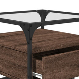 Berkfield Coffee Table With Glass Top Brown Oak 50X50X45 Cm Steel - thumbnail 8