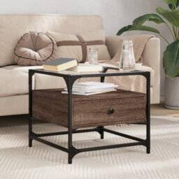 Berkfield Coffee Table With Glass Top Brown Oak 50X50X45 Cm Steel - thumbnail 1