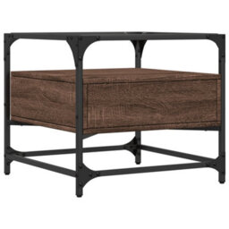 Berkfield Coffee Table With Glass Top Brown Oak 50X50X45 Cm Steel - thumbnail 6