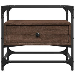 Berkfield Coffee Table With Glass Top Brown Oak 50X50X45 Cm Steel - thumbnail 4