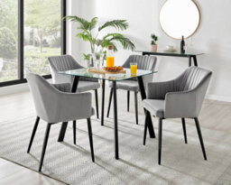 Furniturebox Seattle Scandi Inspired Glass And Black Metal Leg Square Dining Table & 4 Grey Calla Velvet Black Leg Chairs - thumbnail 1
