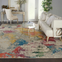 Ivory/mult Modern Easy To Clean Abstract Graphics Rug For Dining Room-61 X 183Cm (Runner) - thumbnail 2