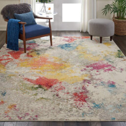 Ivory/mult Modern Easy To Clean Abstract Graphics Rug For Dining Room-61 X 183Cm (Runner) - thumbnail 3