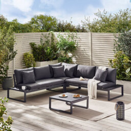 Furniturebox Dubai Corner Garden Sofa Set, Grey Aluminium Garden Corner Sofa, 6 Seater Outdoor Sofa, Coffee Table Set, Patio Set - thumbnail 1