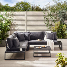 Furniturebox Dubai Corner Garden Sofa Set, Grey Aluminium Garden Corner Sofa, 6 Seater Outdoor Sofa, Coffee Table Set, Patio Set - thumbnail 2