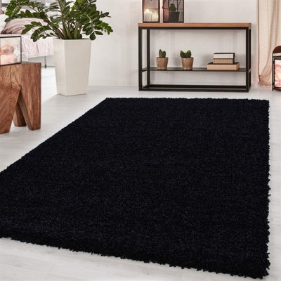 Wadan 60X110Cm Black Shaggy Rug - Rectangular Soft Touch Thick Pile Modern Area Rug - Rugs For Living & Bedroom Non Shedding - image 1