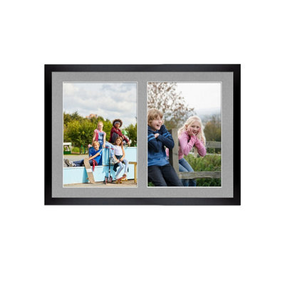 AK Frames 20X14 Black Sleek Multi Photo Frame With Silver Mount - Holds 2 Apertures (2X) A4 Photos - image 1