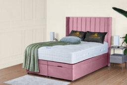 UKBEDFURNITURE Victoria Plush Pink End Opening Divan Ottoman Bed With 54 Inch Headboard & 10 Inch Orthopaedic Mattress