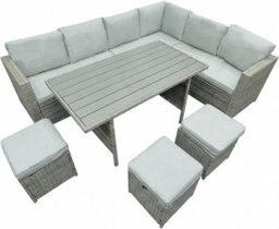 Alivio 9-Seater Outdoor Rattan Patio Furniture Sofa Set With Dining Table, Cushion & Stools - thumbnail 6